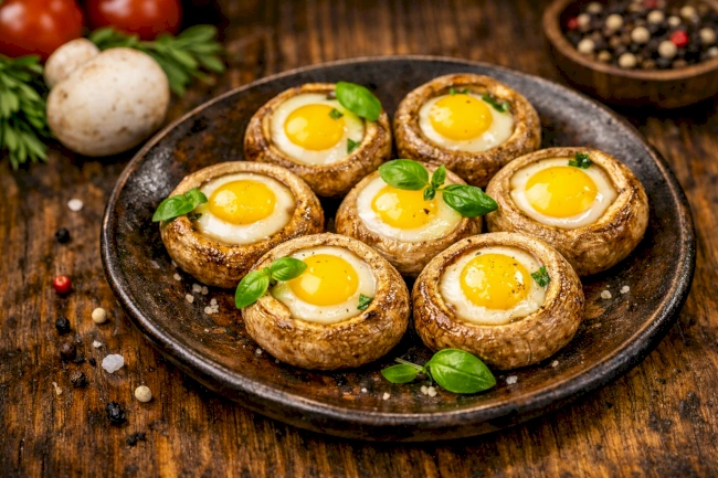 Шампиньоны с перепелиными яйцами