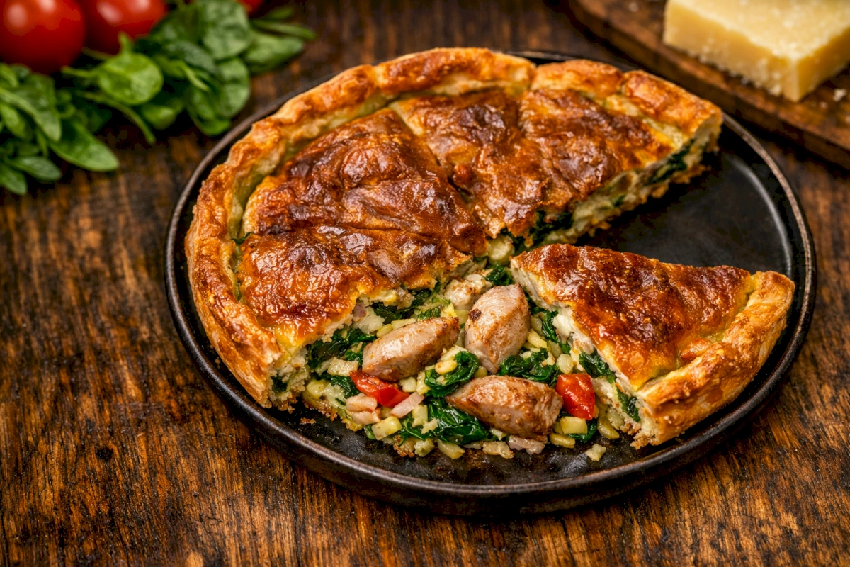 Киш с перепелиной грудкой и шпинатом