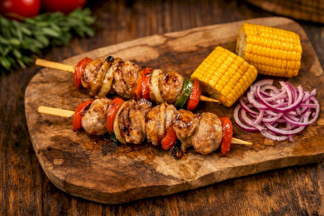 Шашлычки перепелиные с овощами